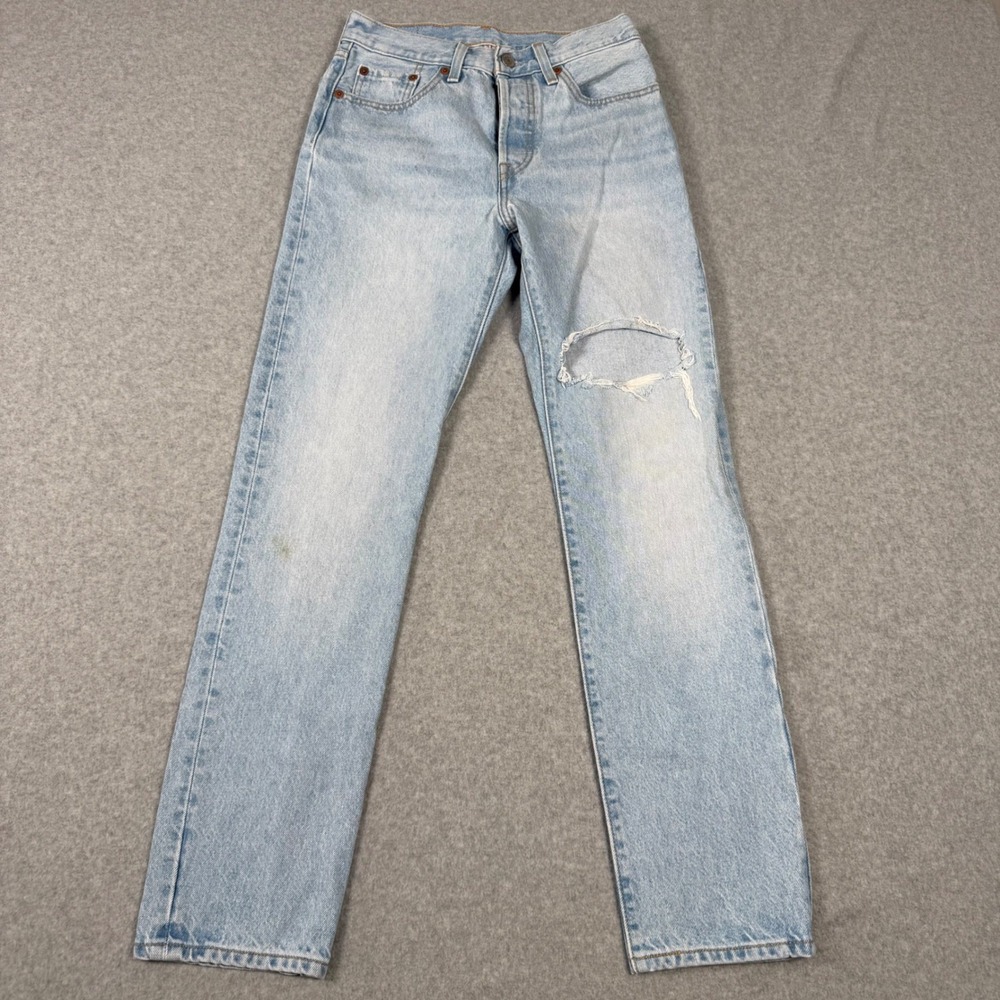 Levis 501 Original Fit Light Wash Distressed Straight Leg Jeans W24 L30 150th - Picture 3 of 11